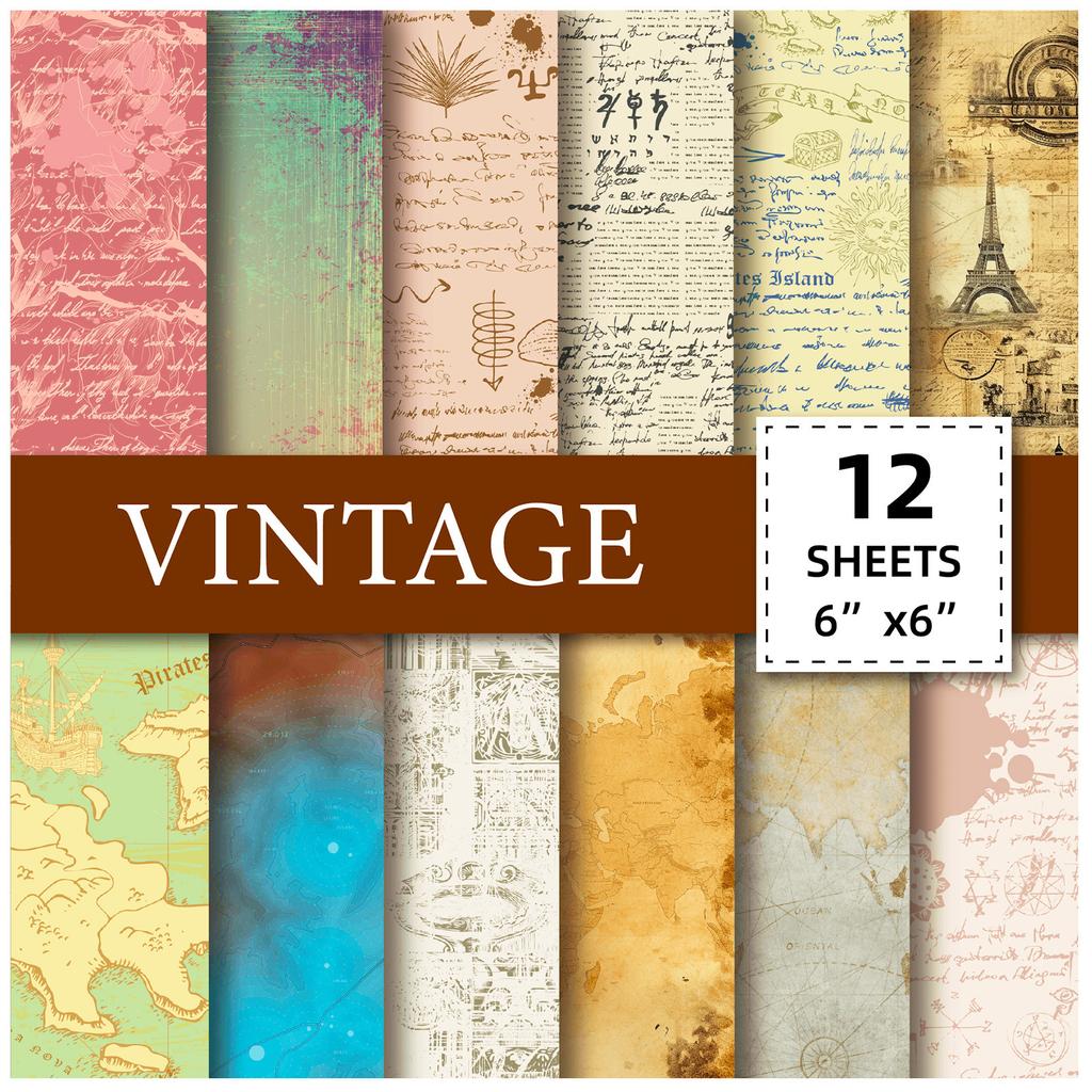 12 Sheets/Pack Retro Style Map Letter Paper Scrapbook Card Diy Making Vegetarian
