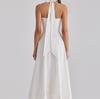 European and American Summer New French Temperament Elegant Retro White Neck Button Dress