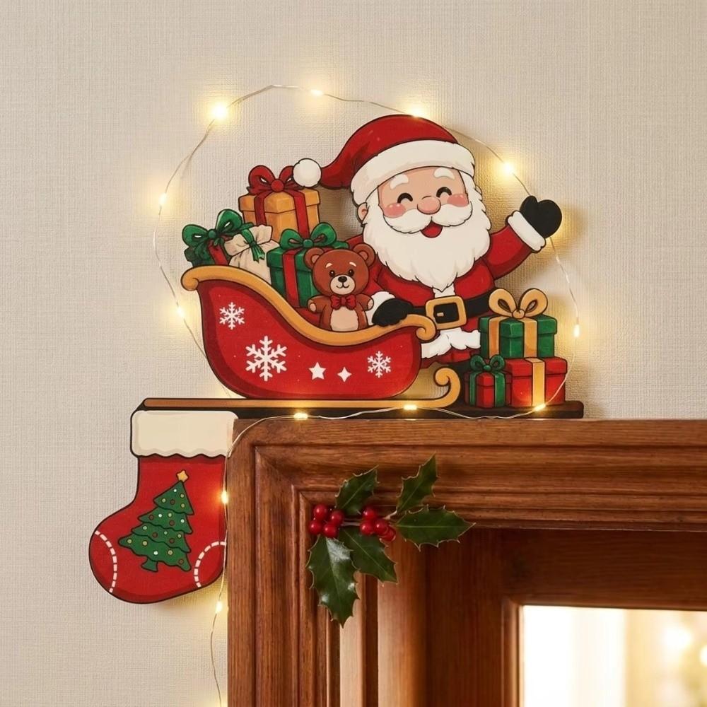 Santa Claus Christmas Door Ornament Wooden Frame Christmas Decoration Home Wall
