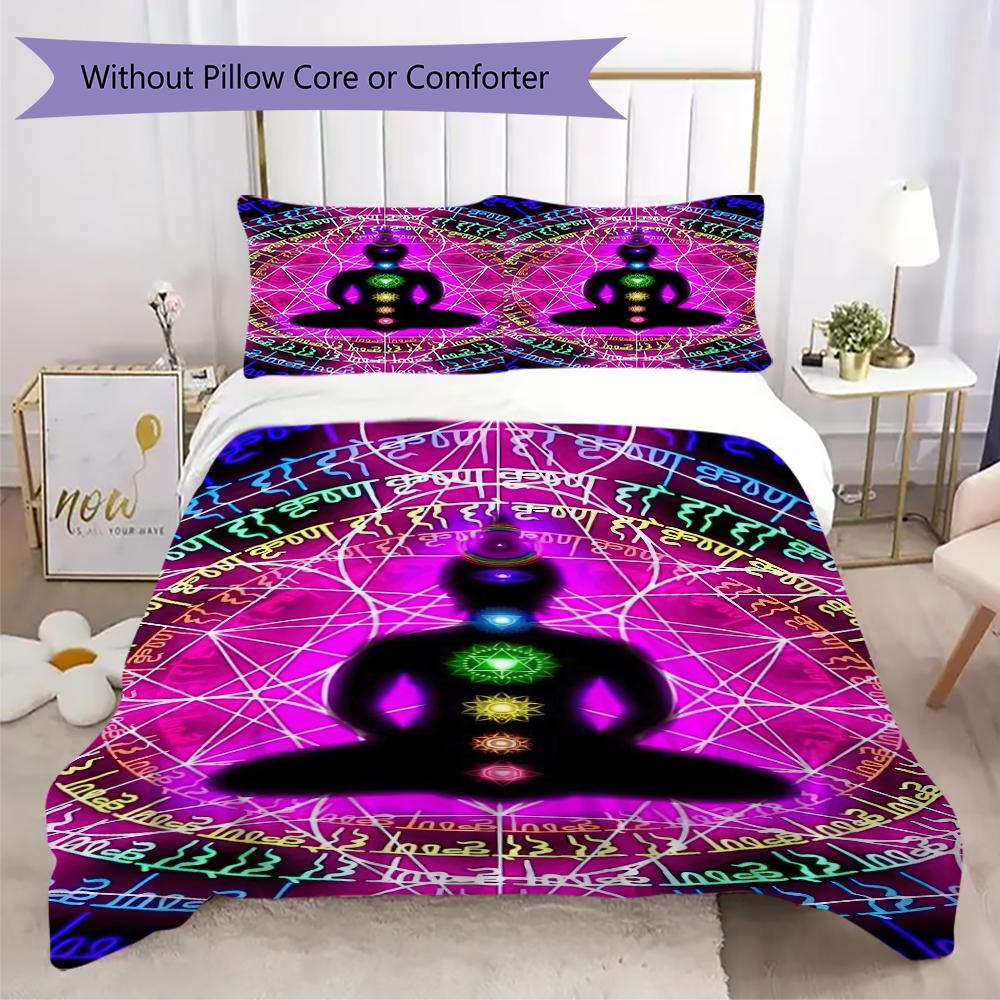 1PC Chakras Theme Bedding Quilt Set Quilt Cover Pillowcase Home Decoration Birthday Gift (1 * Duvet Cover + 2 * Pillowcase, Without core)A12