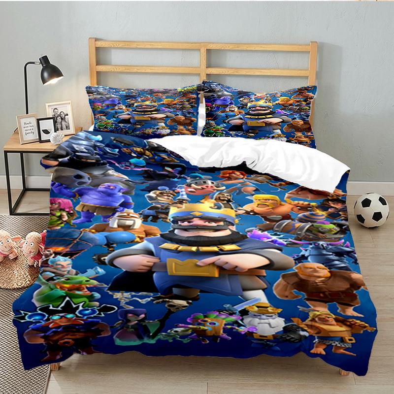 3PCS Clash Royale Heroes Collage Bedding set,Ideal For1pc Duvet Cover And 2pcs Pillowcases Perfect for Christmas gift,Ideal for Bedroom, Dormitory