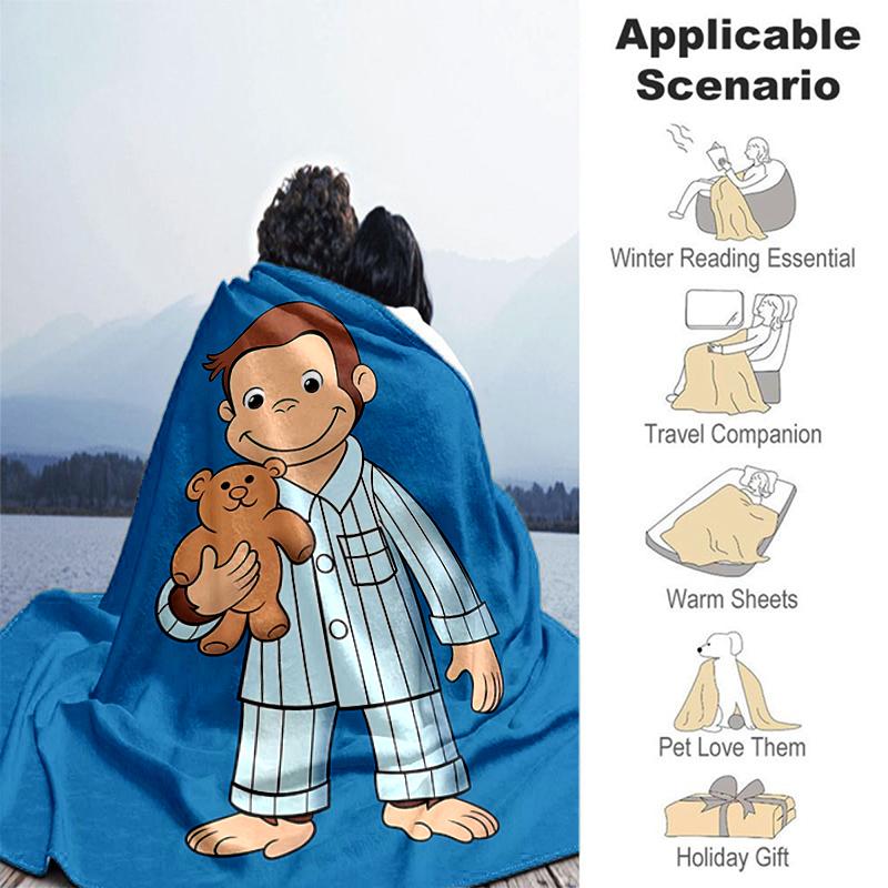 1pc Blanket Curious George Print Design, Lightweight Blanket for Sofa, Bed- Soft &Warm, Gift for All Seasons like Christmas, Halloween