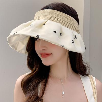New Shell Empty Top Hat Women's Summer Eaves Printed Sunscreen Sun Hat Can Tie Ponytail To Prevent Ultraviolet Rays