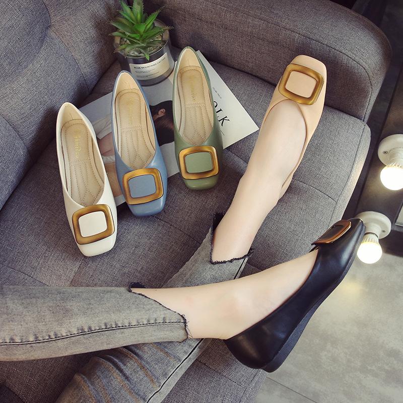 Fashion Brand Soft Ballet Ballerinas Flats Shoes Gold Square Buckle Casual Driving Moccasins Feminino Brief Slip On Espadrilles Oxfords