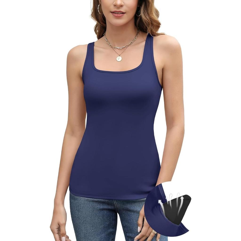 Chamleaks Women's Tank Top with Built In Bras Adjustable Wide Strap Padded Camisole Summer Cami Shirts