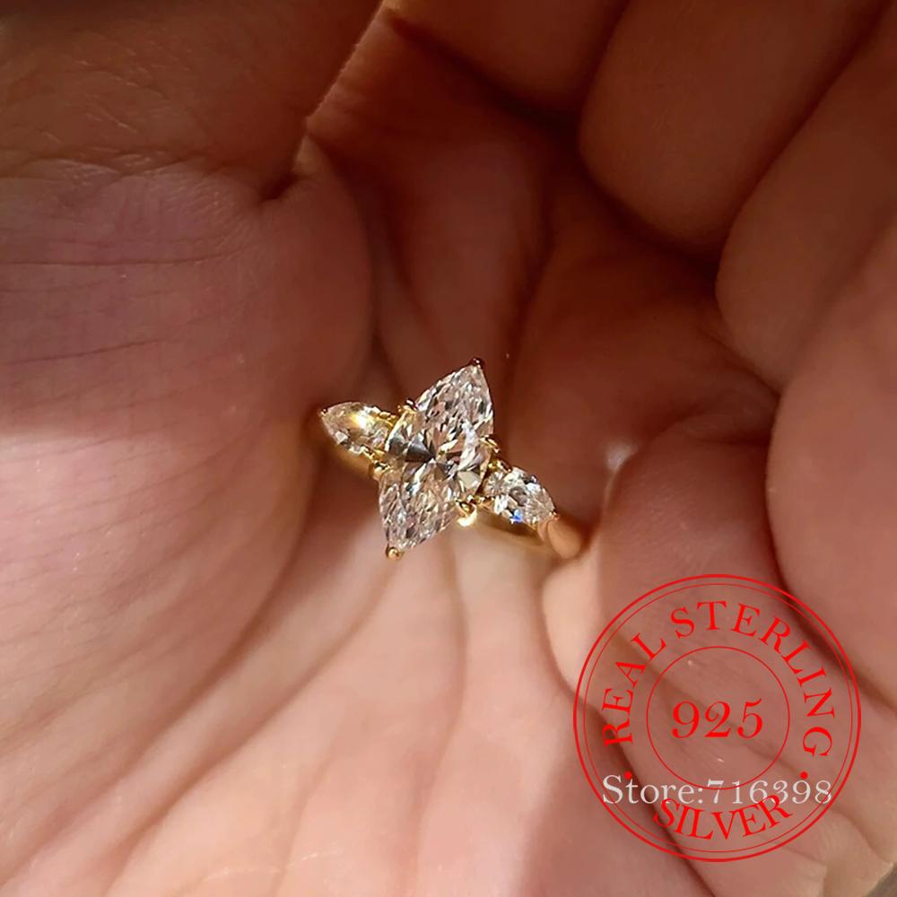 

925 Sterling Silver Jewelry Simple Crystal Horse s Eye Finger Rings for Women Luxury Wedding Party Jewelry for Girls Friend Gift resizable