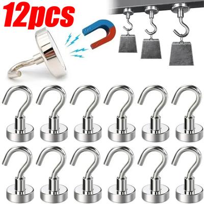 12/1PCS Metal Strong Magnetic Hooks Wall-mounted Heavy Duty Magnet Hook Home Kitchen Bathroom Storage Key Coat Hanging Hanger