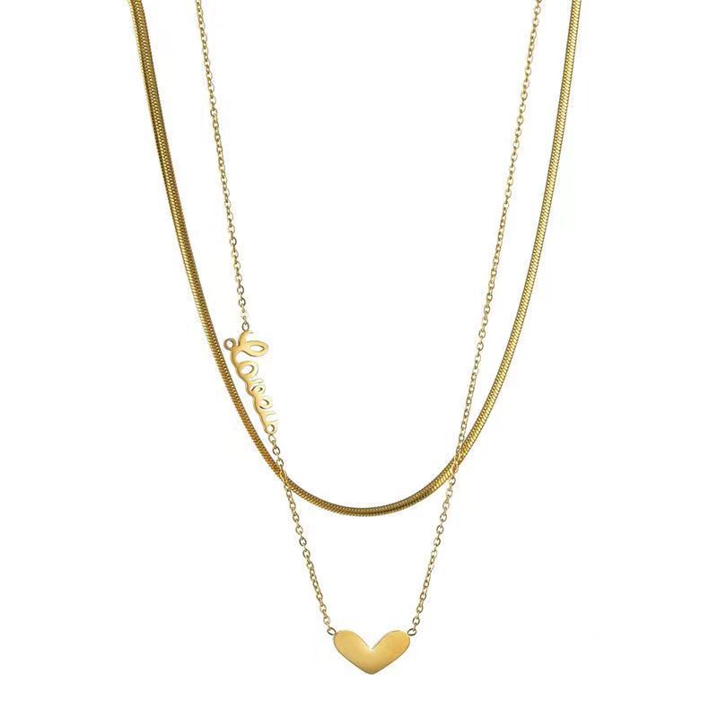 Titanium Steel Design Sense Of Love Love Double-Layer Necklace Female Brand Simple Versatile Collarbone Chain