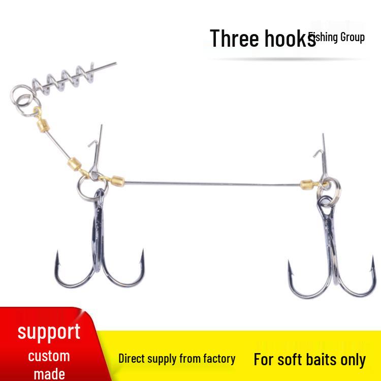 Spring-Loaded Double-Hook Steel Wire Fishing Rig with Lock Pin