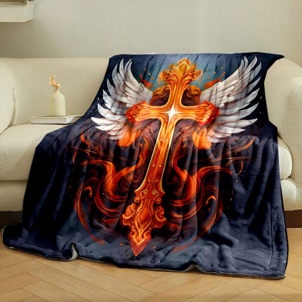 Ornate Cross Winged Blanket Printed Blanket for Living Room Bed Couch lunch break Soft Cozy Blanket for Friend's festival Gift