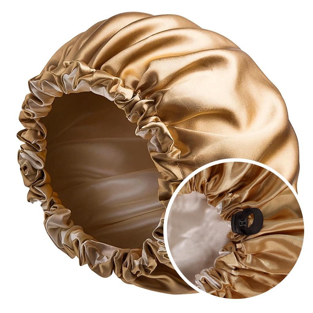 2024 Fashionable Double-Sided Satin Sleep Cap for Women - Elastic, Stylish Hair Protection with Button Design