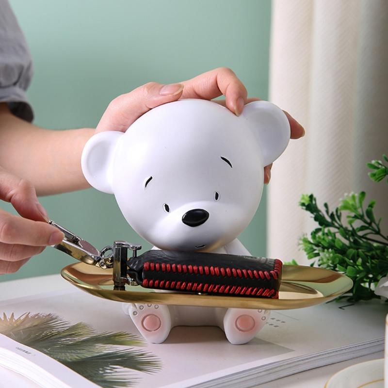 White Bear Statue with for Key Tray Fruit Jewelry Snacks Candy Plate Figuri