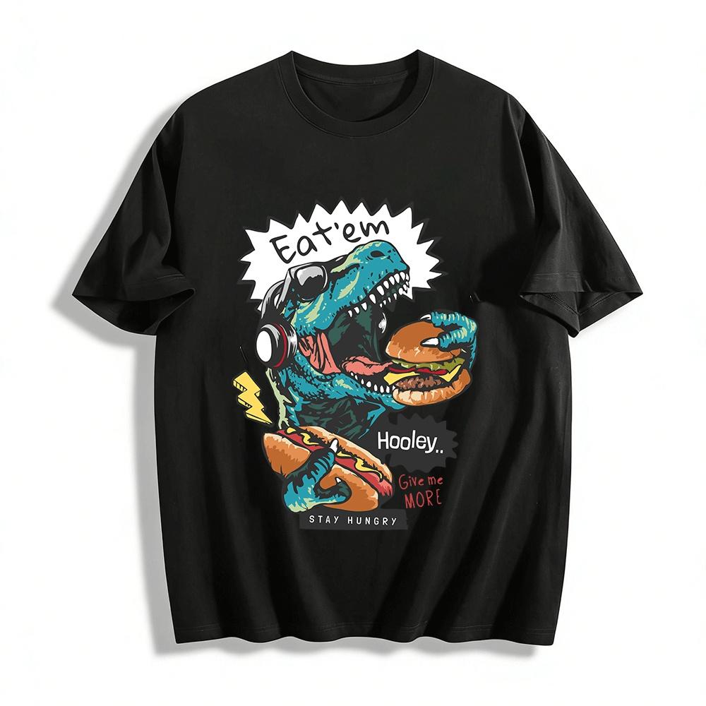 

Stay Hungry Dinosaur Print Tee Trendy Street Style Casual Cool Top Pure cotton T-shirt XXS