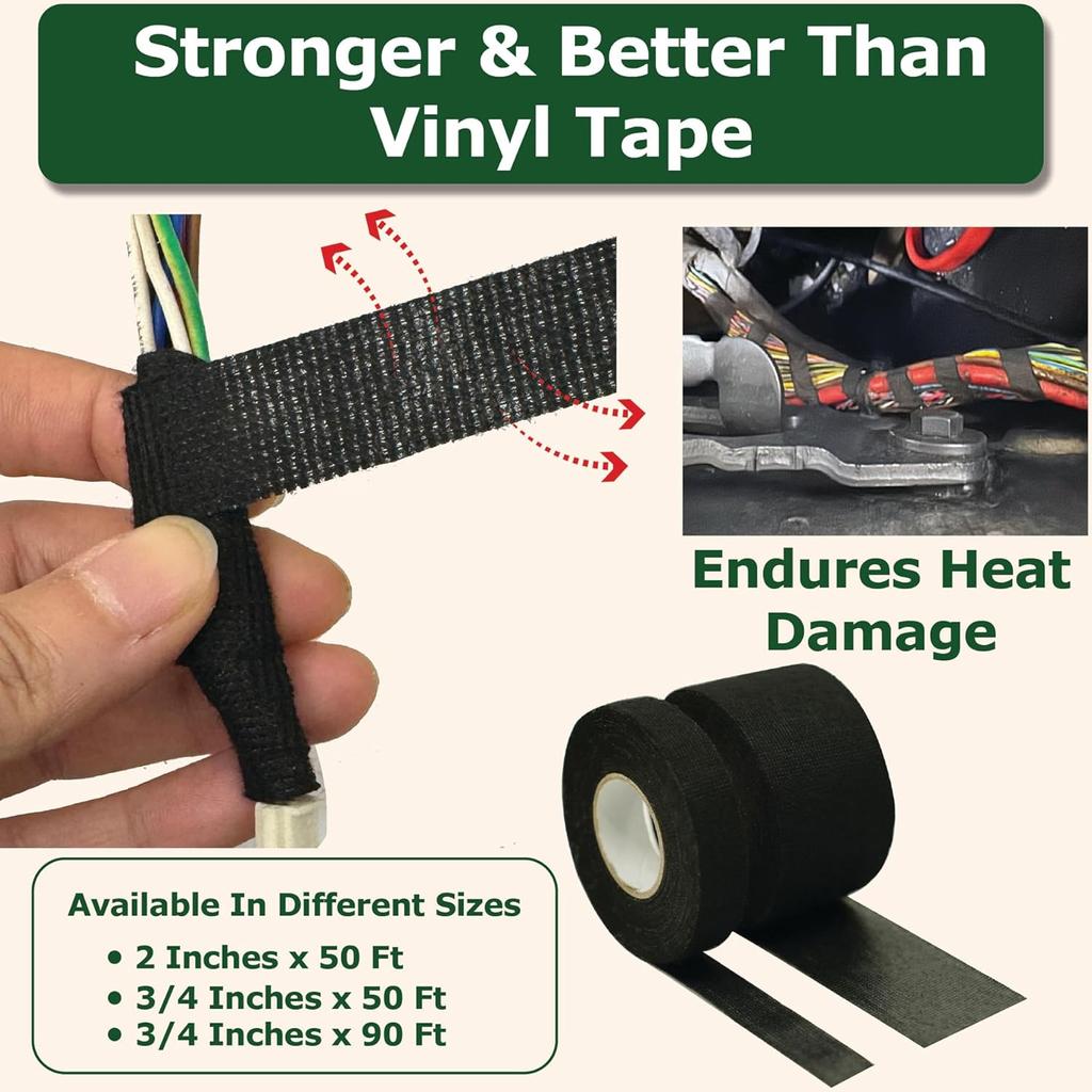 Heat-Resistant Harness Electrical Tape Automotive Wire Loom Fabric Wrapping Tape for Cable Management and PC Wire Bundling