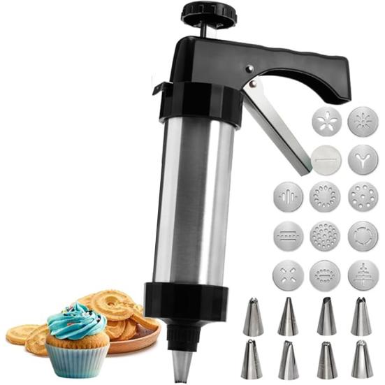 Keks-Presse Edelstahl Keks-Ausstecher-Set für Anfänger Keks-Teig-Extruder mit ergonomischem Griff