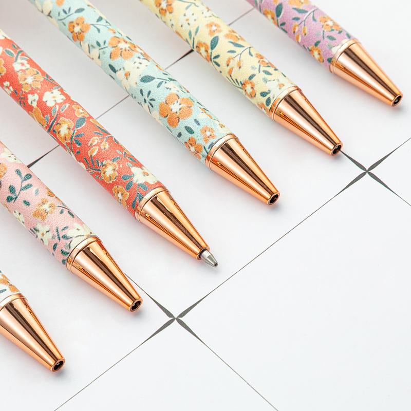 1.0mm Exquisite Flowers Ballpoint Pens Kawaii Floral Signature Pens Smooth Writing Metal Press Gel Pens Gifts Office Supplies