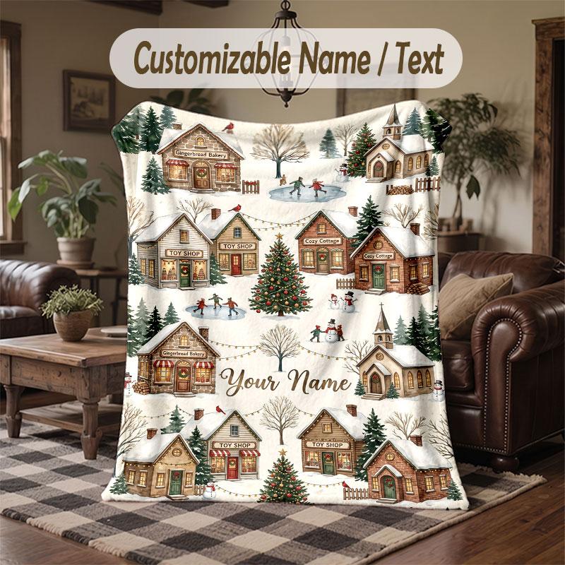 Winter Snow Theme Throw Blanket Custom Name Text Personalized Blanket Soft Cozy Blanket for Home Sofa Bed