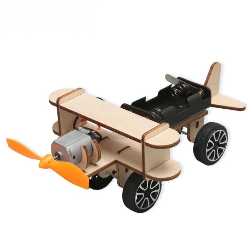 

1 Set Wooden Plane Assembled Biplane For Science Experimental Toys For Children Teaching Aids Diy Electric Aircraft Model Toy as the picture