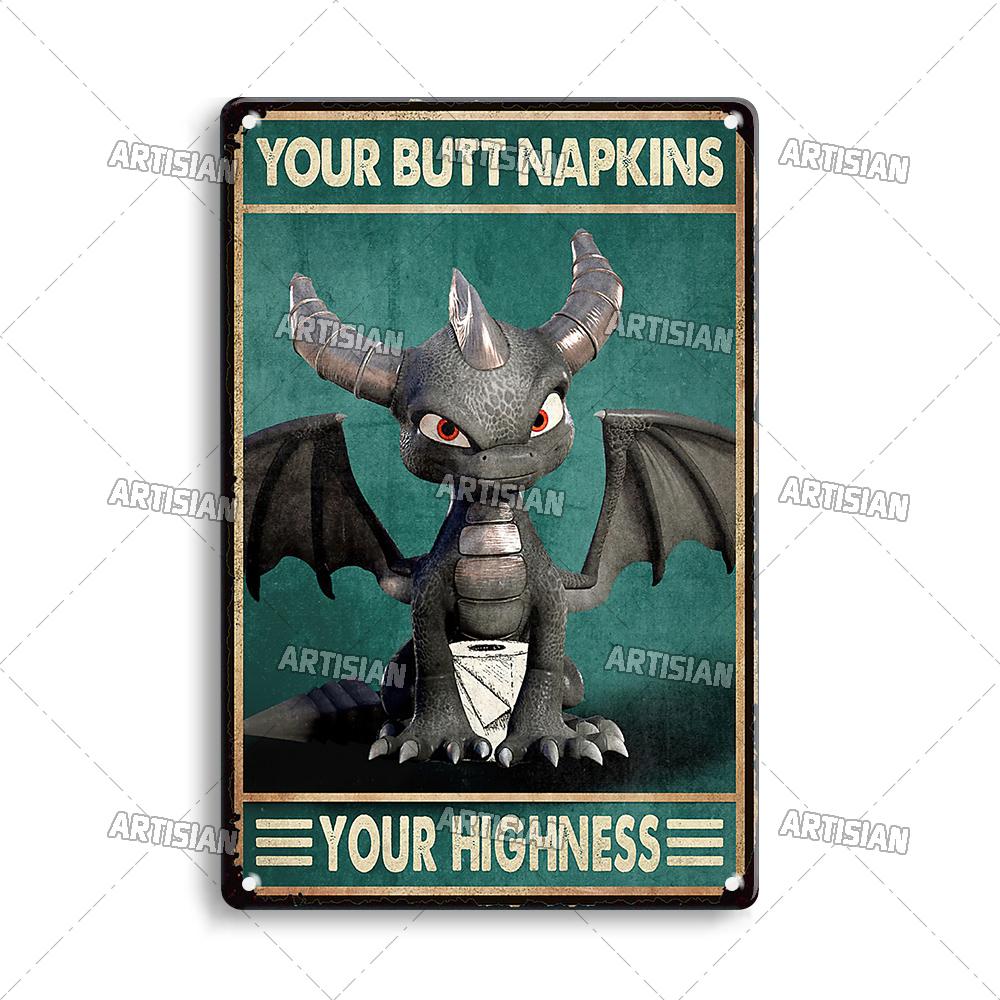 Artisian Your Butt Napkins Dragon Metal Sign Bathroom Funny Tin Plate Toilet Decorative Plaque Washing Room Wall Decor Garage
