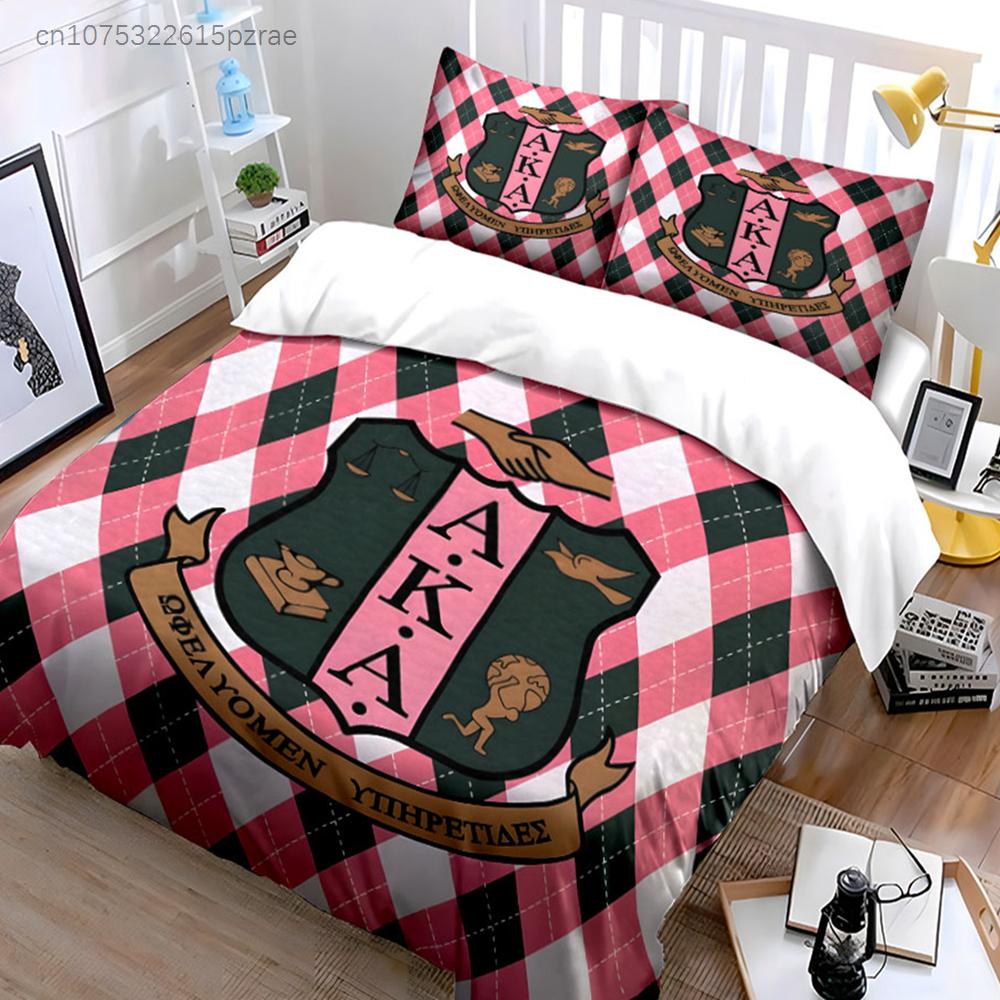"AKA Sorority Pink Green Argyle Crest 3PC " Multiple Sizes Kid's And Adults' Bedroom Exquisite 3PC Bedding Set, Gift