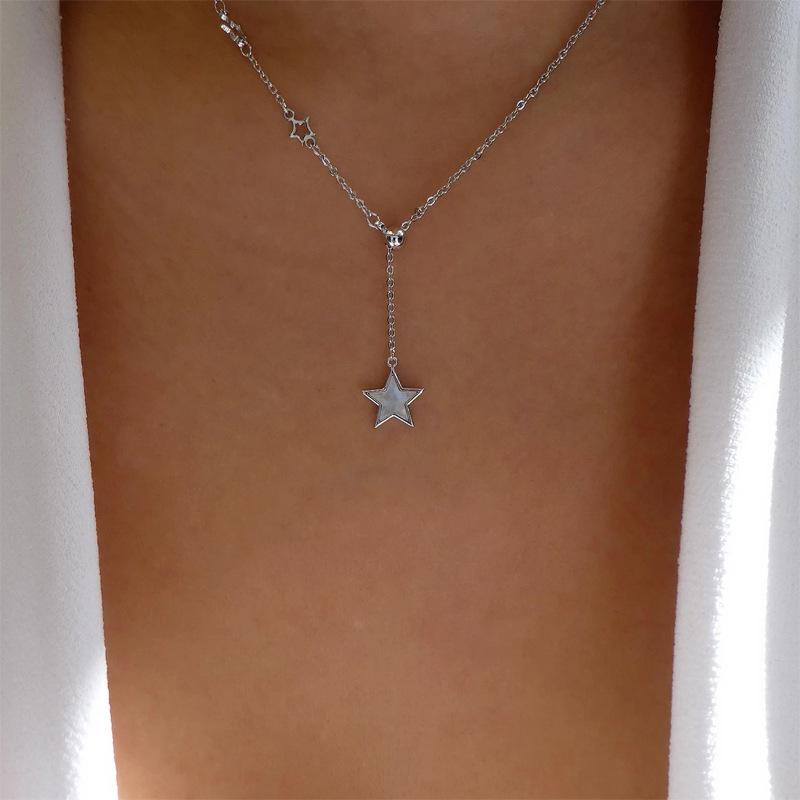 Diamond pendant necklace European and American alloy simple versatile jewelry women's five-pointed star moon collarbone chain