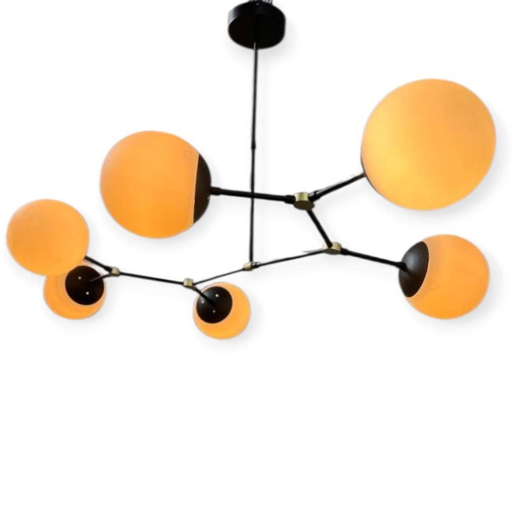 Modern 6 Light Chandelier Large Globe Ceiling Light Fixture Mid Century Black & Brass Sputnik Lighting Home Decor Lighting Gift