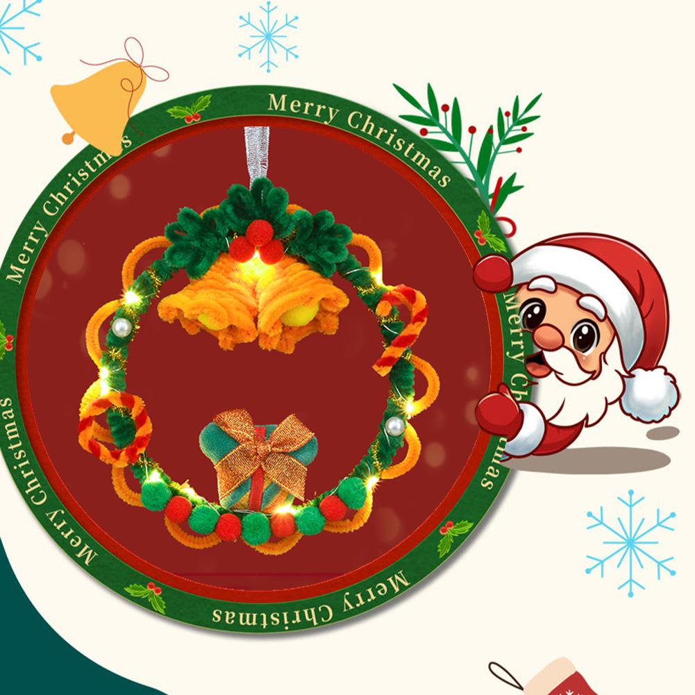 Snowman Twisting Sticks Wreath Material Pack Bell Pipe Cleaners Wreath with Light Chenille Stems Garland with Bow for Home Decor