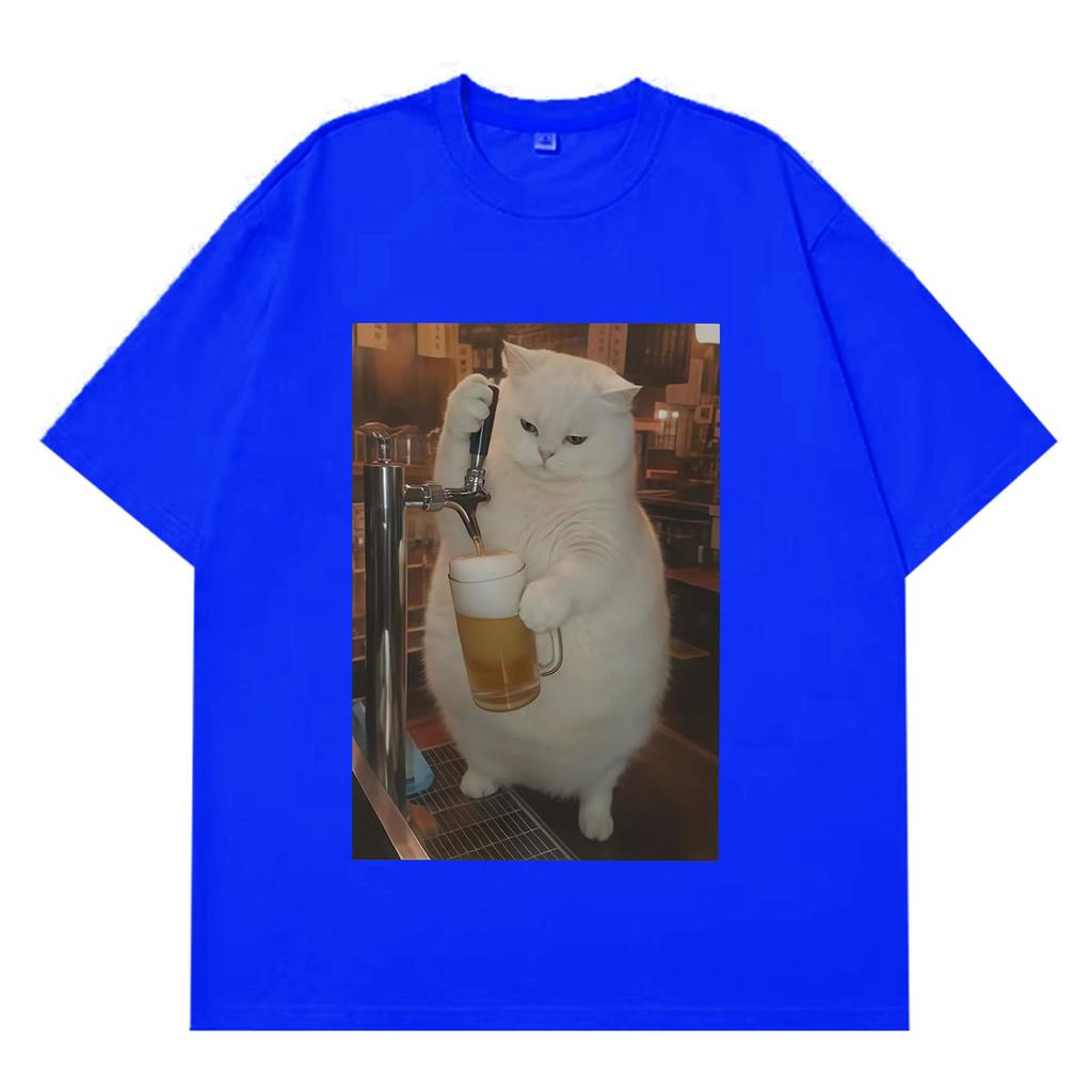 Funny Drinking Cat Meme Tshirt Unisex Unisex Fashion Vintage Tshirt Shortsleeved Loose Casual Cotton Aesthetic Trend Tshirts
