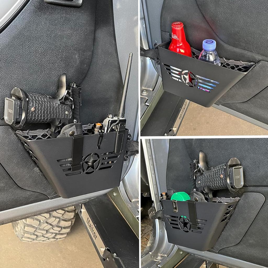 Door Pockets Storage Compatible With 2007-2018 Jeep Wrangler JK JKU 4 Door Metal Side Ert Organizer Box Replace Sagging Net