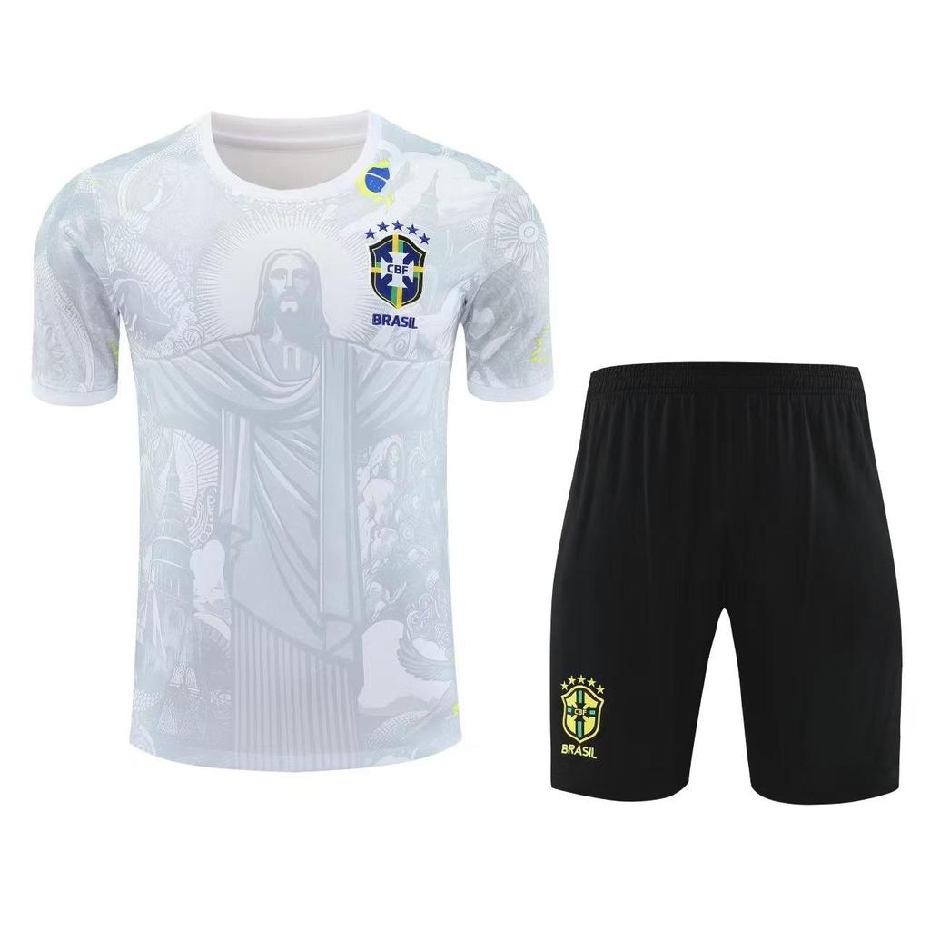Brazil Training Jersey: 2526 Pre-Match Short Sleeve Football Uniform Set for Adults.