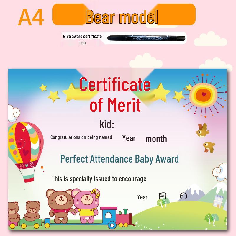 100 листов Сертификатов за полную посещаемость для детей детского сада