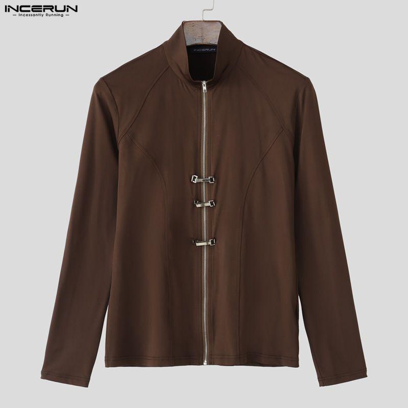 INCERUN Uomo Collo Stretto Manica Lunga Zipaderente Casual Base Top T-shirt Maglie Intime
