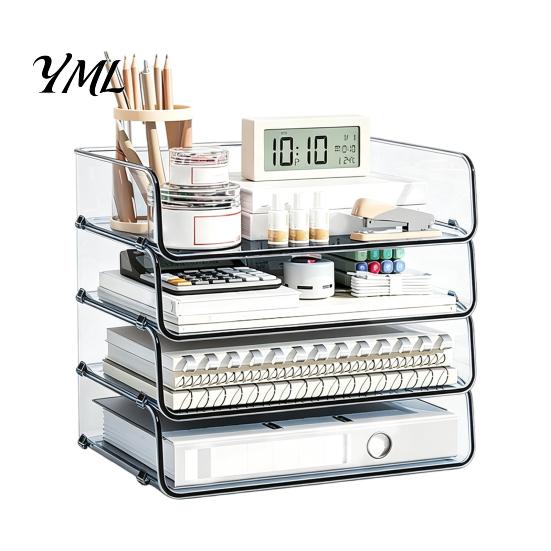 Stationery Storage Tray Clear Acrylic File Organizer Tray, 1/2/3/4/5 Tier Paper Ducument Document Holder Box, Stackable Office Supplies Desk Rack Box