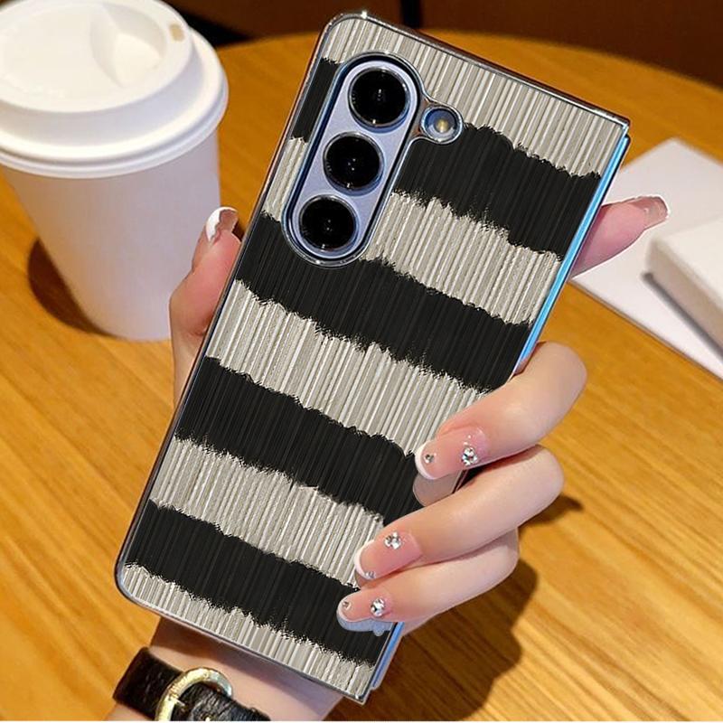 Fashion Striped Duck Heart Case For Samsung Galaxy Z Fold 8 Ultra 7 6 5 4 Z Fold8 Fold7 Fold6 Fold5 Luxury Plating Leather Skin Phone Cover