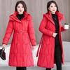 Waist-Cinching Wavy Detachable Hood Cotton Coat, Women's Mid-Length Winter Loose Plus Size Outerwear.