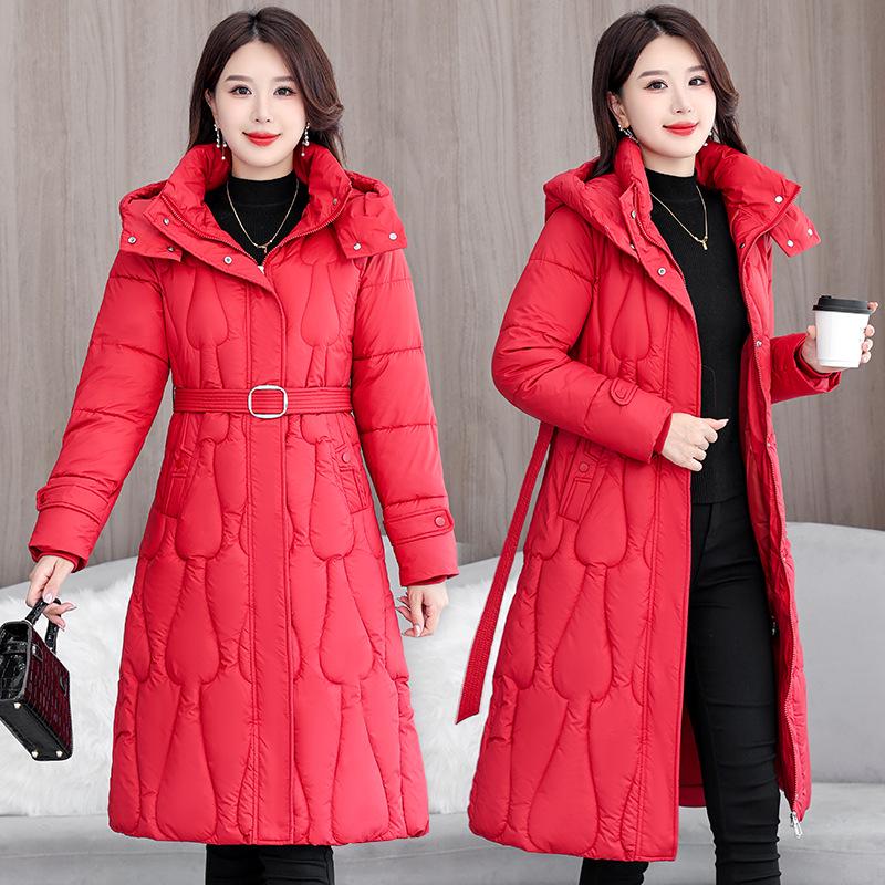 

Waist-Cinching Wavy Detachable Hood Cotton Coat, Women s Mid-Length Winter Loose Plus Size Outerwear. 3XL (155-175 lbs) вершковий/білий