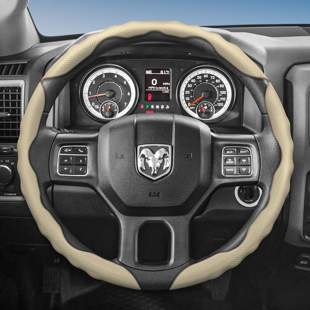 bpzsw1 Steering Wheel Cover Suitable for Ram, Wave-Shaped Sport Design, Breathable Leather, Segmented, Non-Slip, Sweat-Absorbent, for Pickup Promaster