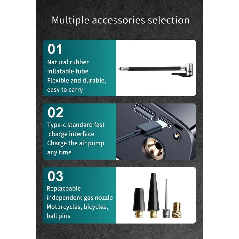 Tire Inflator Portable Air Compressor/Pump For Car Tires W/Digital Tire Pressure Gauge - Air Compressor (120 PSI) - Motorcycle, Electric Bike Pump