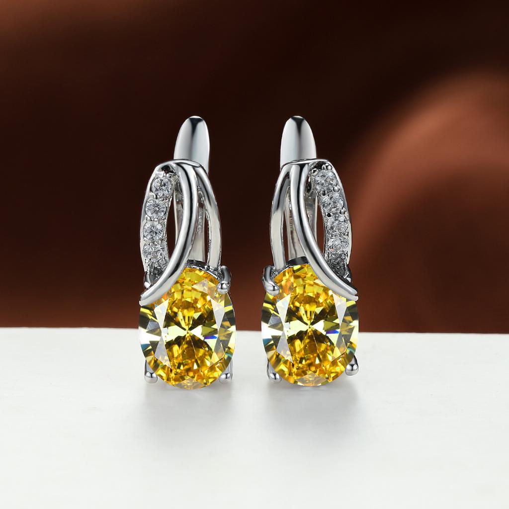 Popular Champagne Gold Oval Navy Blue Earrings for Women Simple and Personalized Temperament