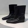 Cowhide version~ retro niche square head inner height-increasing sleeve short boots women's autumn and winter mid-tube boots Chelsea Martin boots