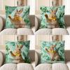 2D Cute Bunny With Bow And Mint Leaf Pillow Cover Pattern Cushion Cover Suitable For Sofa Bedroom Car Pillow Cover
