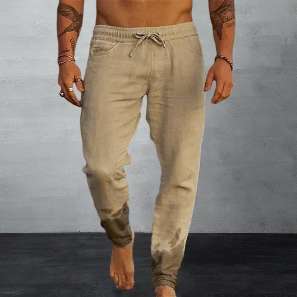 Herrenhose mit Kordelzug und elastischer Taille, einfarbig, Taschen, locker, lässig, dünn, weich, schnelltrocknend, knöchellang, Herrenhose für den Alltag, Strandhose