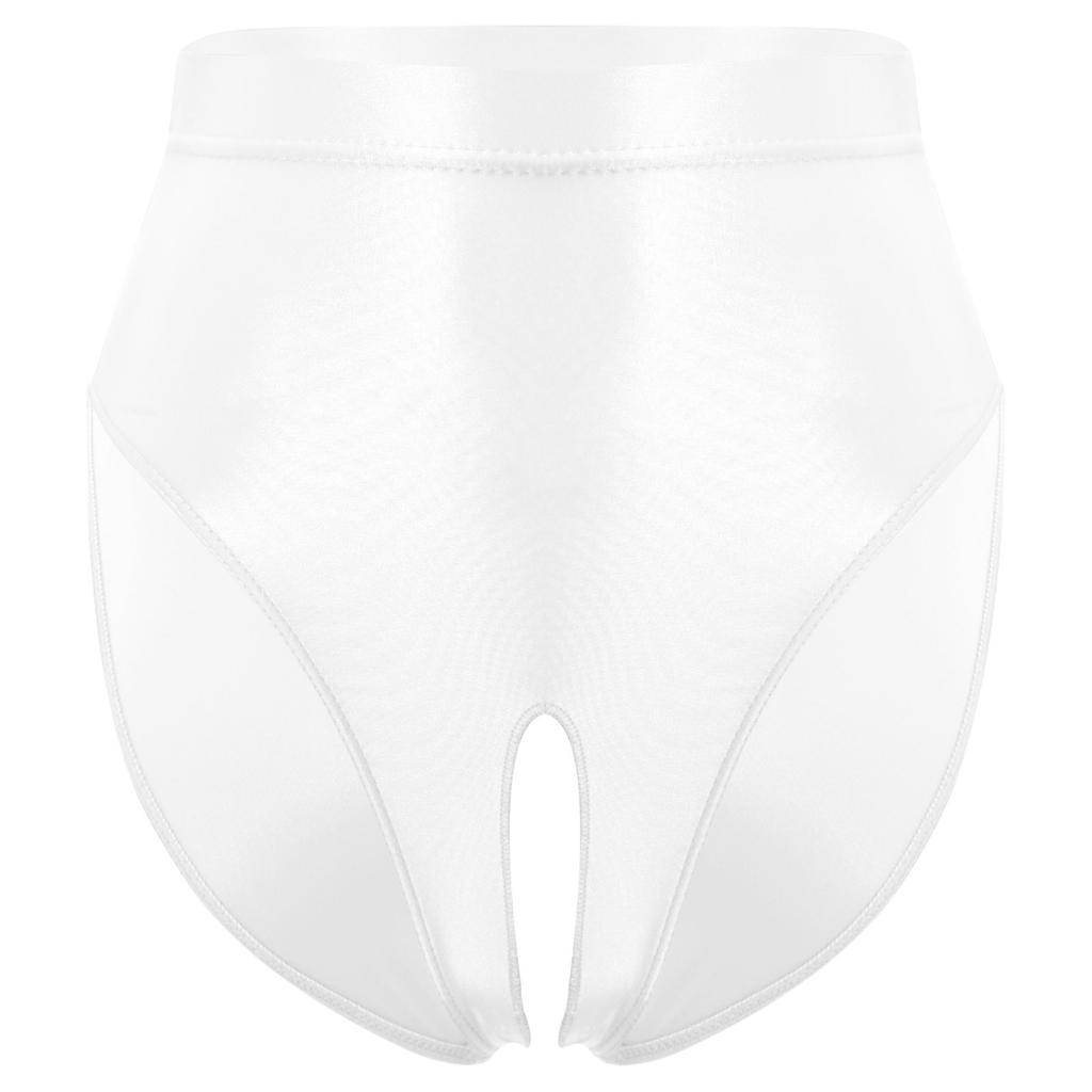 Womens Glossy Stretchy Panties High Waist Open Crotch Design Elastic Waist Sexy Underwear Lingerie
