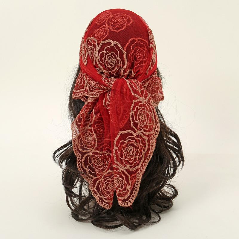 * CM Popular Embroidered Square Scarf Decorative Silk Scarf Fashionable Versatile Rose Bag Headscarf