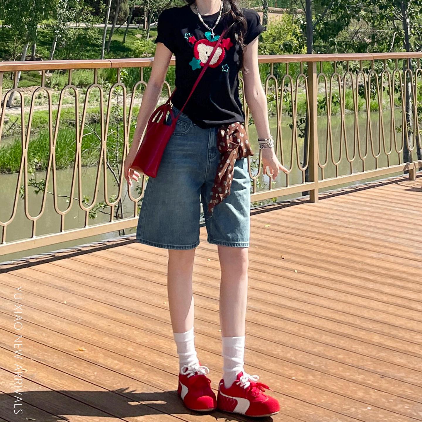 

Vintage Blue High-Waist Women s Denim Shorts - 2025 Edition, Loose Fit, Straight & Wide Leg Design M