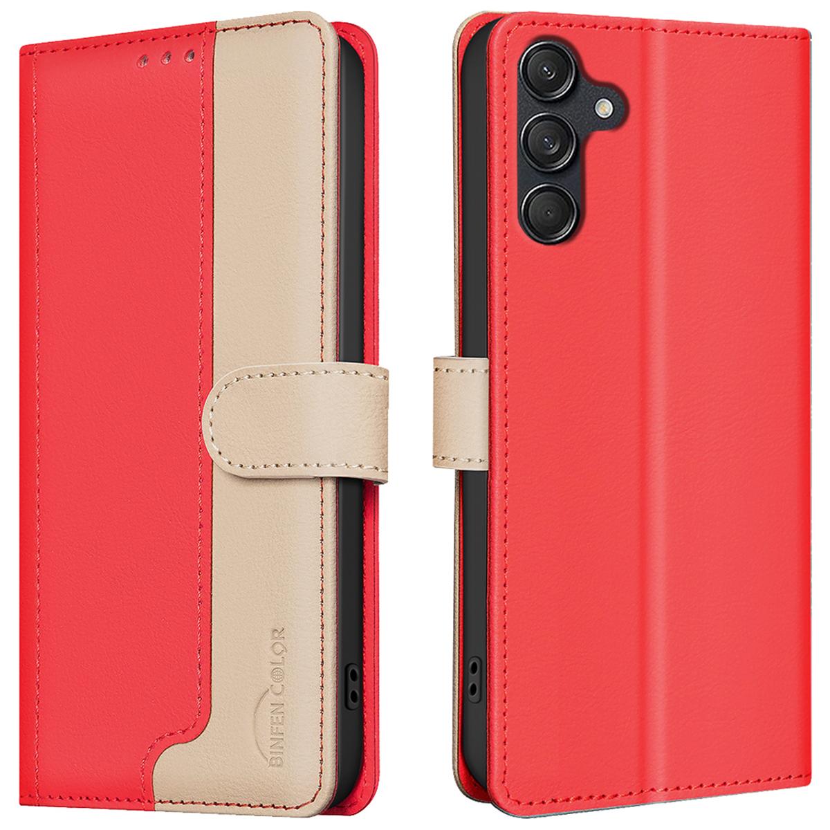

BINFEN COLOR BF33 for Samsung Galaxy A26 5G Leather Case Splicing Color RFID Blocking Red