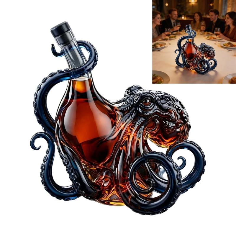 Creative Glass Octopuses Whiskeys Decanter Liquor Dispenser with Secure Suction Base For Home Club And Party Serving