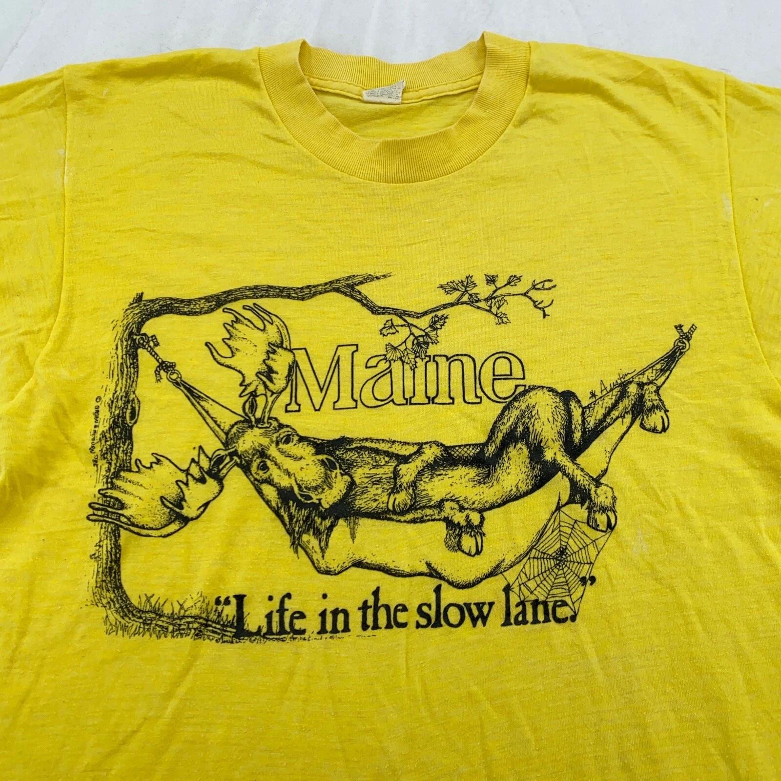 

vintage 90s MAINE MOOSE LIVE IN THE SLOW LANE T-Shirt 2XS/XS cartoon animal S