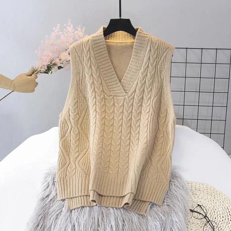 Women's Sweater Vest Knit Pullover Spring and Autumn Loose Korean Version of All-match Lady Style Sleeveless Outer Wear Vest