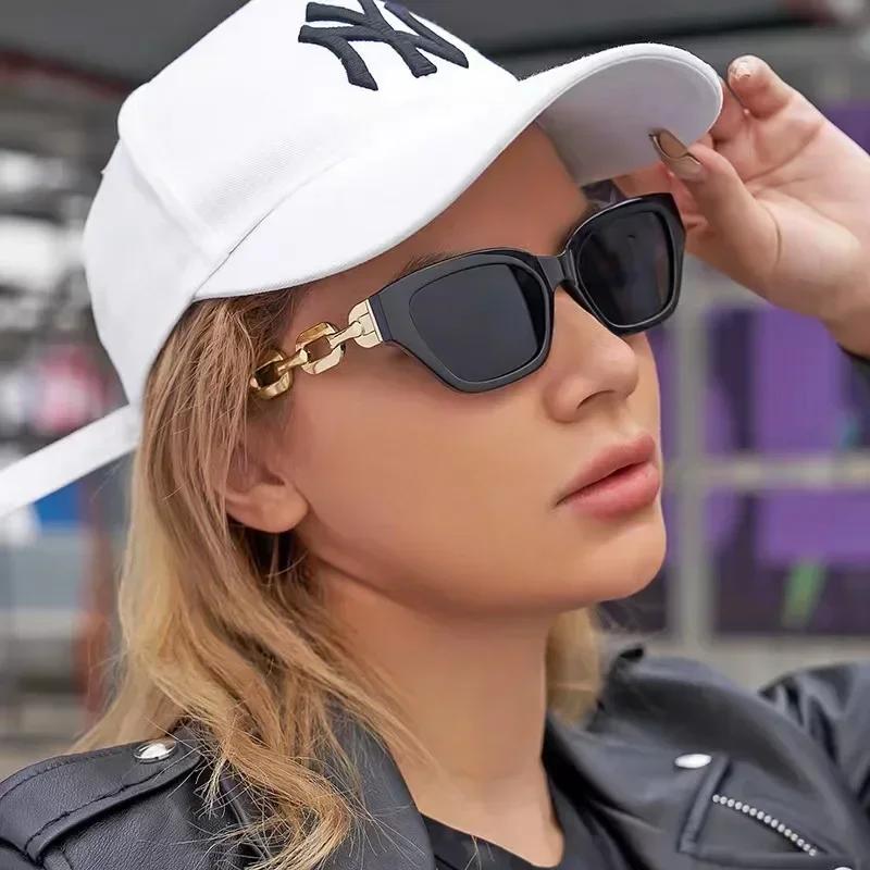 New Fashion Small Cat Eye Sunglasses Women Trending Product Luxury Brand Cateye Chain Leg Sun Glasses Ladies Black Shades Uv400